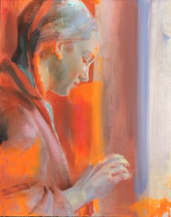 Arancio neon e blu reale chiaro e rosso vermiglione - olio su tela - 40x50 - 2021