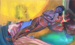 Nudo disteso dentro una tenda - olio su tela - 100x60 - 2020