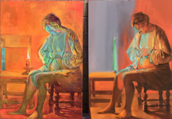 Due variazioni sulla donna che si spulcia di Georged de la Tour - olio su pannello -2 x 70x100 - 2020